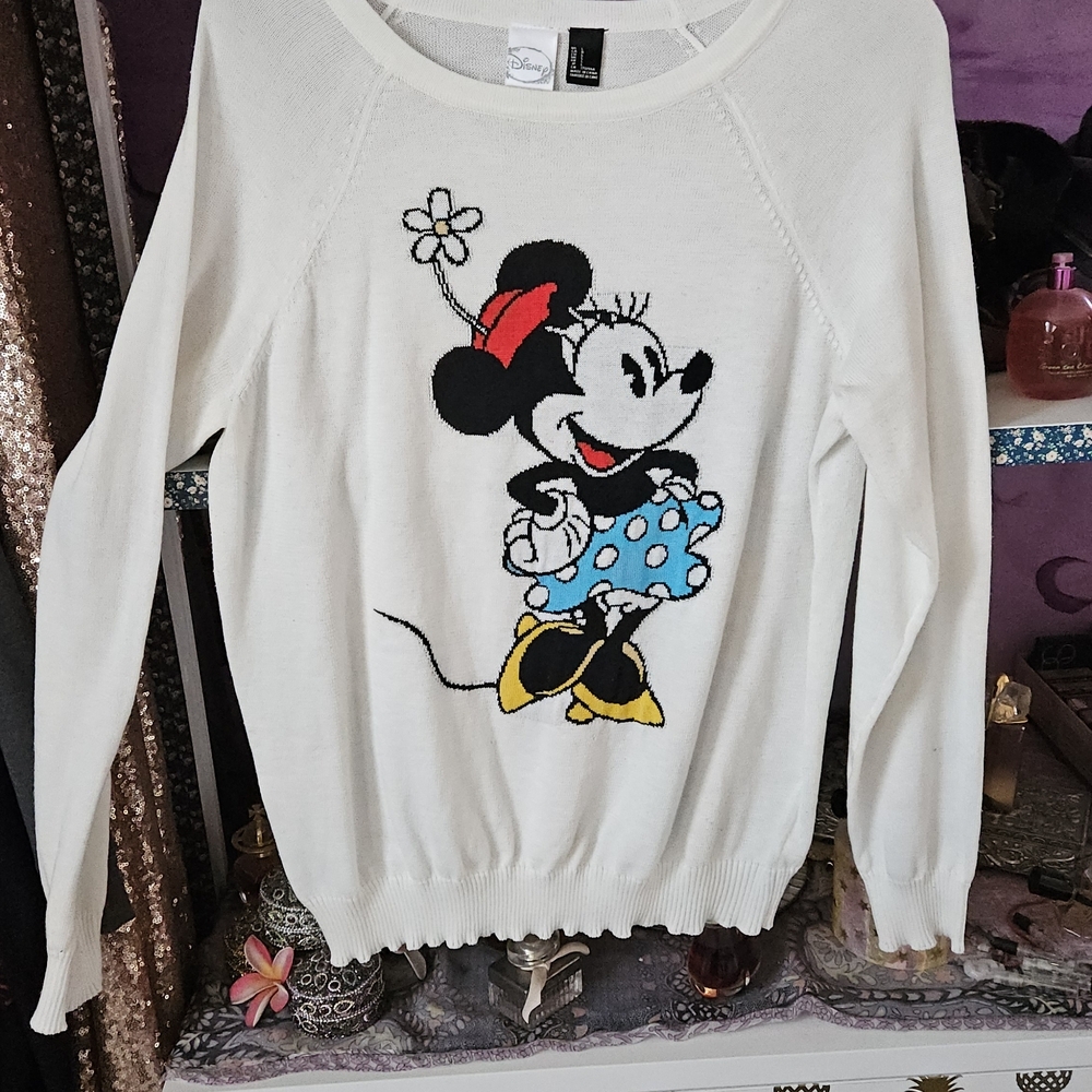 Disney Women's Cream Sweater with 1940s Era Minnie Mouse Graphic
